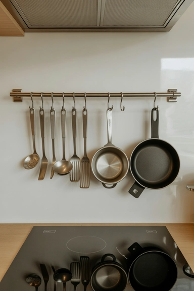 22 Genius Tiny Kitchen Storage Without Cabinets 15 Wall-Mounted Rail System With Hooks