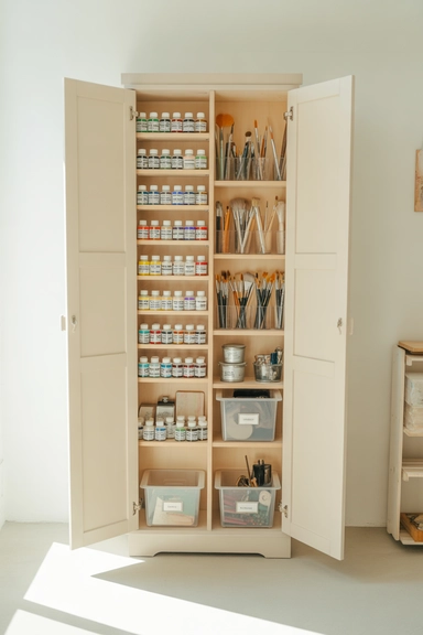 21 Paint Storage Ideas to Keep Supplies Organized 16 Paint Storage Cabinets with Shelves