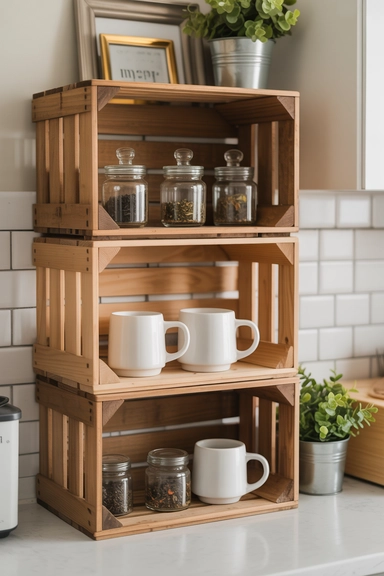 21 Tea Station Organization Ideas for a Cozy & Tidy Setup 16 Rustic Wooden Crate Tea Station