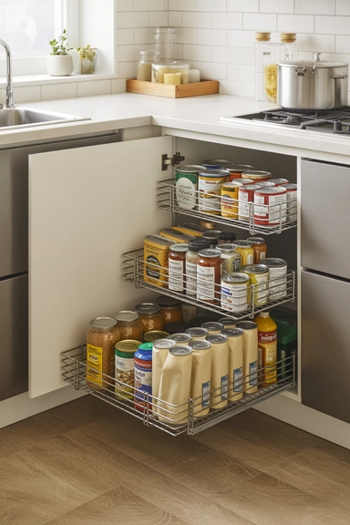 Pull-Out Wire Baskets for Deep Lower Pantry Zones