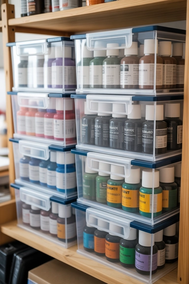 21 Paint Storage Ideas to Keep Supplies Organized 17 Stackable Paint Storage Boxes