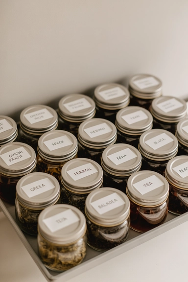 21 Tea Station Organization Ideas for a Cozy & Tidy Setup 17 16 Tea Station with Labeled Storage Containers