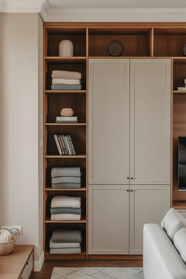 Store Blankets Inside a Built-In Cabinet