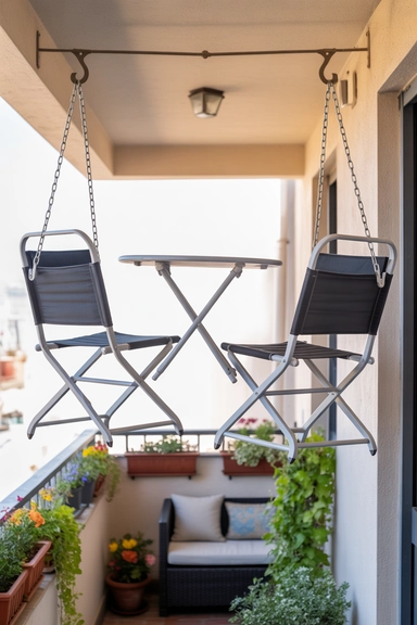 22 Small Balcony Storage Ideas That Add Space 17 Overhead Ceiling Hooks for Foldable Furniture