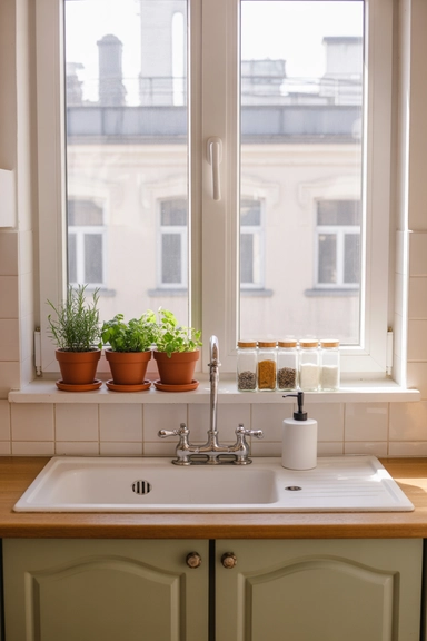 22 Genius Tiny Kitchen Storage Without Cabinets 17 Window Ledge as a Functional Storage Shelf