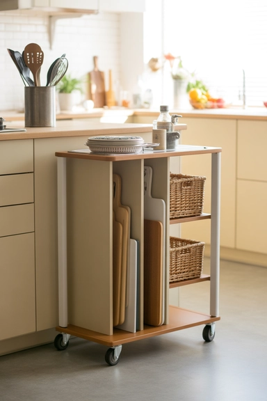 21 Cutting Board Organization Ideas for Small Kitchens 18 Slim Rolling Cart for Cutting Board Storage