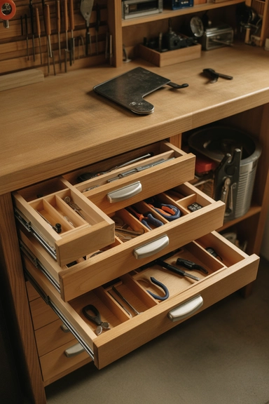 23 Tool Storage Ideas That Keep Your Workspace Organized 18 Tool Storage Drawers Built Into Workbenches