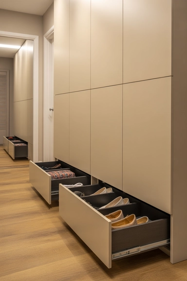  Built-In Sliding Drawer System Along Baseboard Level