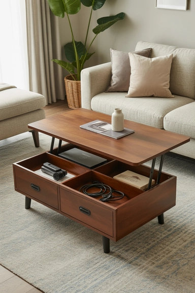 Coffee Table with Dual-Layer Hidden Compartments
