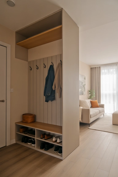 Dual-Sided Coat Rack Bench for Open-Concept Entryways