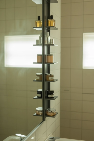 21 Vanity Organization Ideas for Small Spaces 19 Narrow Shelf Between Mirror and Wall