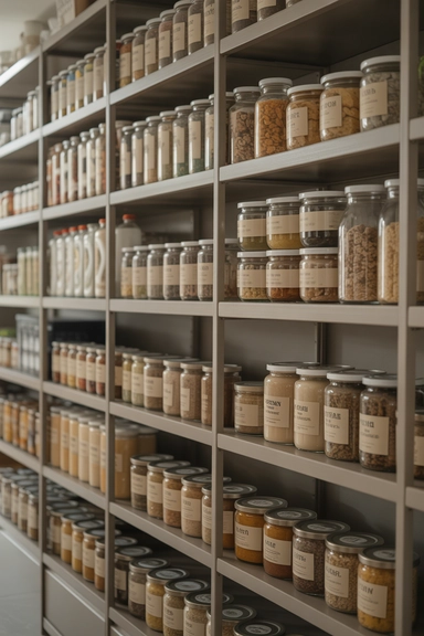 22 Pantry Shelf Organization Ideas That Work 19 Staggered Height Grouping for Visual Balance