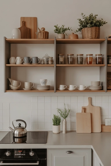 21 Tea Station Organization Ideas for a Cozy & Tidy Setup 20 Tea Station with Open Kitchen Shelving