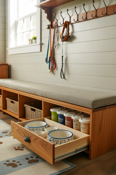 23 Mudroom Storage Ideas for Small Homes 20 Built-In Mudroom with Integrated Pet Station