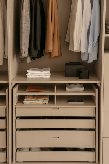 Wardrobe with Concealed Interior Drawer Panels