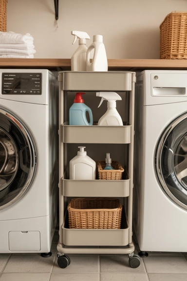 21 Smart Laundry Room Storage Ideas That Save Space 3 Slim Rolling Laundry Storage Cart