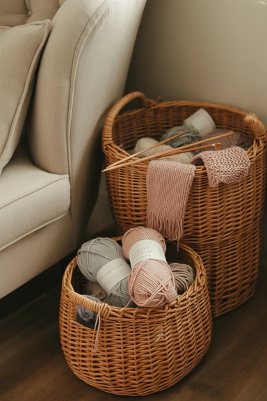 Wicker Baskets for Stylish Yarn Storage