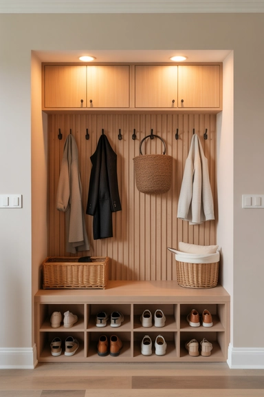 Built-In Entry Nook with Integrated Hooks and Bench