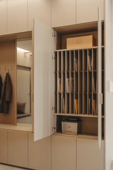  Built-In Entryway Cabinet With Hidden Paper Zones