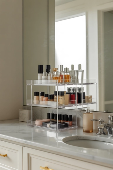 21 Vanity Organization Ideas for Small Spaces 3 Vertical Acrylic Organizers for Countertop Control
