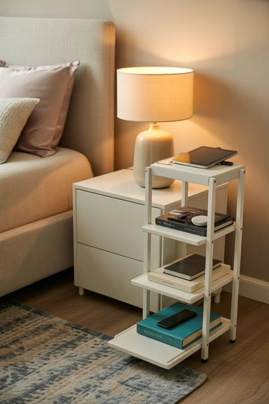 Bedside Cabinet with Pull-Out Vertical Storage Tower