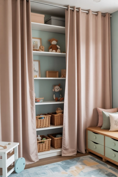  Hidden Storage Behind Curtain Panels
