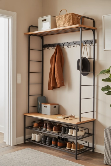 Minimalist Metal Frame System with Integrated Storage Bins