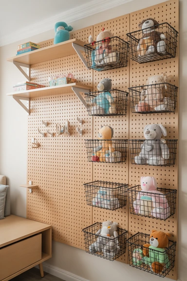 Pegboard Wall With Adjustable Baskets
