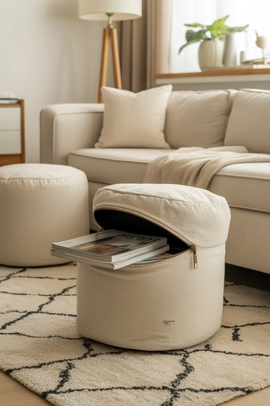Storage Poufs With Zippered Concealed Cavities