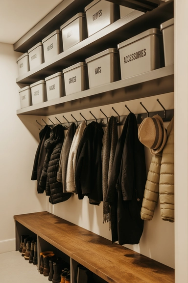23 Mudroom Storage Ideas for Small Homes 22 Ceiling-Suspended Storage Shelf for Seasonal Overflow