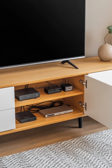 Compact Media Unit with Hidden Cable and Device Compartment
