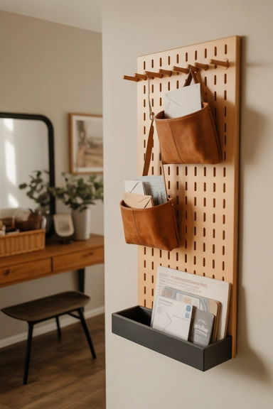 Entryway Peg Rail With Attached Mail Pouches
