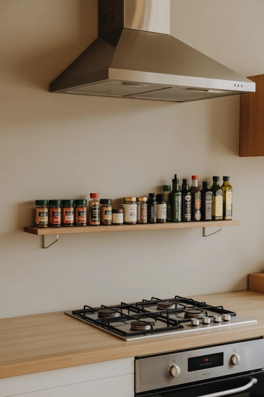 22 Genius Tiny Kitchen Storage Without Cabinets 22 Over-the-Stove Shelf to Capture Vertical Heat Space