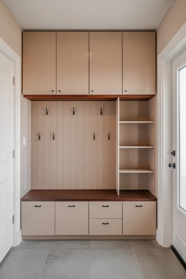 23 Mudroom Storage Ideas for Small Homes 24 Full-Wall Mudroom Storage with Uniform Flat Panels
