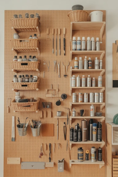 21 Paint Storage Ideas to Keep Supplies Organized 4 Pegboard Paint Storage Walls