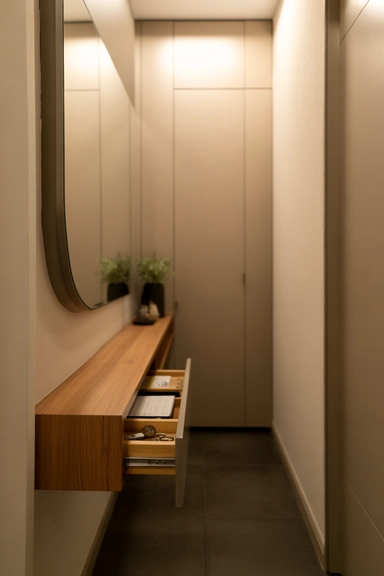 Floating Console Shelf with Concealed Drawer