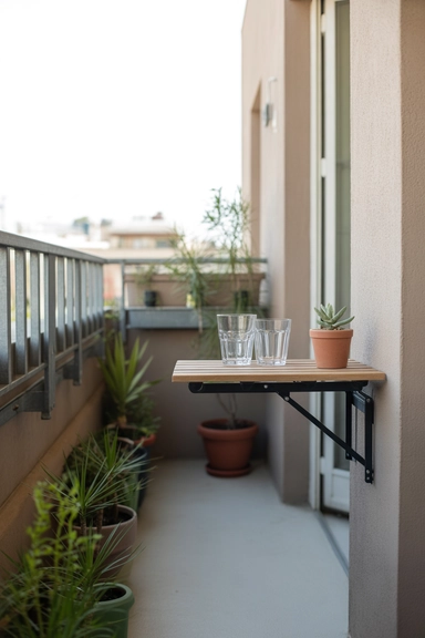 22 Small Balcony Storage Ideas That Add Space 4 Fold-Down Wall Shelf for Flexible Surface Space