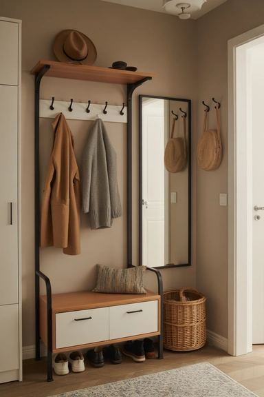Freestanding Hall Tree with Storage Drawers