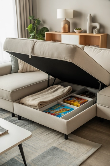 Modular Sofa with Hidden Chaise Compartment