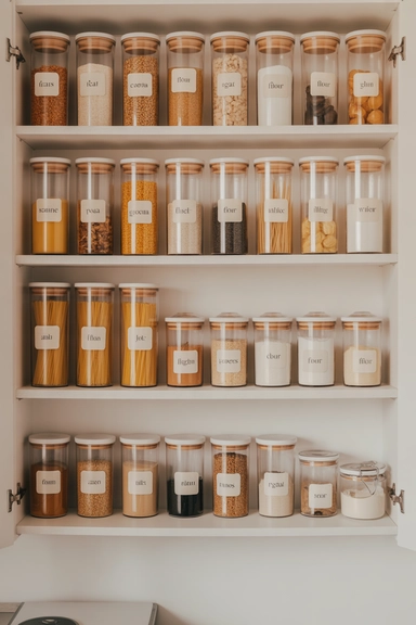 Open Pantry Shelves With Container Uniformity