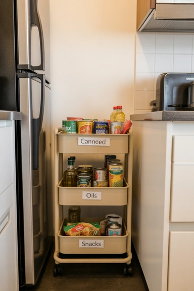Use a Slim Rolling Cart as a Flexible Pantry Alternative