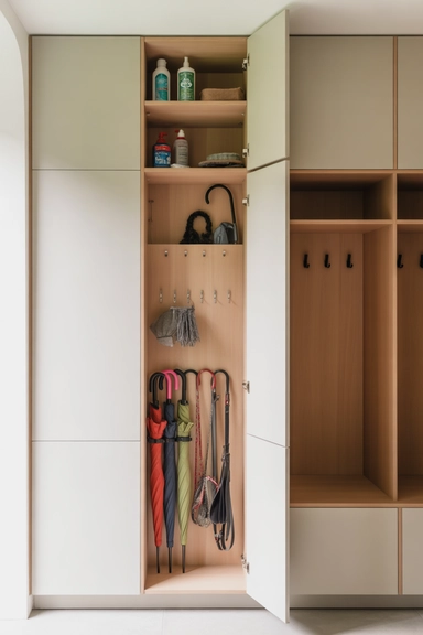 23 Mudroom Storage Ideas for Small Homes 4 Vertical Utility Tower Integrated into Mudroom Layout