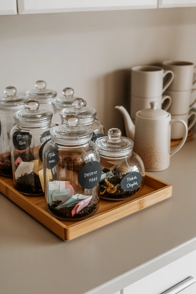 21 Tea Station Organization Ideas for a Cozy & Tidy Setup 5 Glass Jar Tea Storage Display