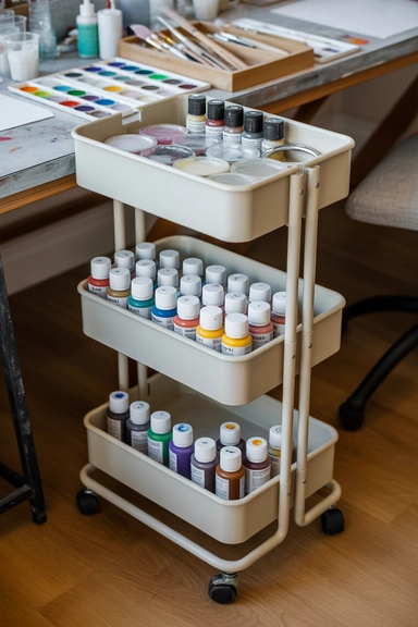 21 Paint Storage Ideas to Keep Supplies Organized 6 Rolling Paint Storage Carts