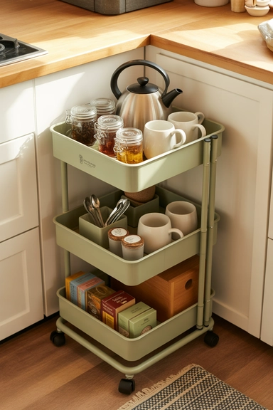 21 Tea Station Organization Ideas for a Cozy & Tidy Setup 6 Tea Station Cart for Flexible Storage