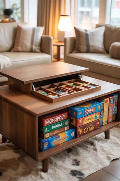 Under Coffee Table Game Storage