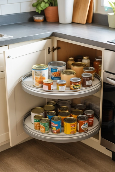 Corner Pantry Shelving With Rotational Access