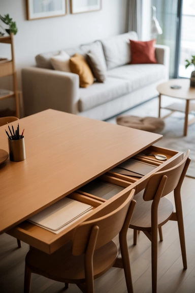 Dining Table With Built-In Under-Surface Storage