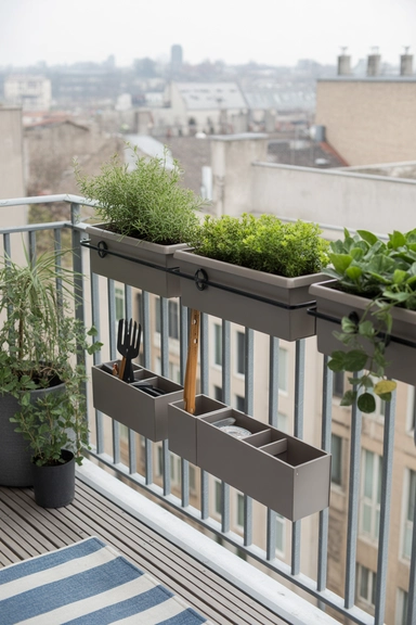 22 Small Balcony Storage Ideas That Add Space 6 Over-the-Railing Hanging Planter Storage