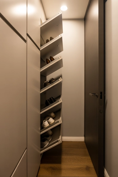 Slim Shoe Cabinets with Angled Compartments